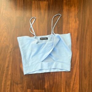 shein blue open stomach top in a size small